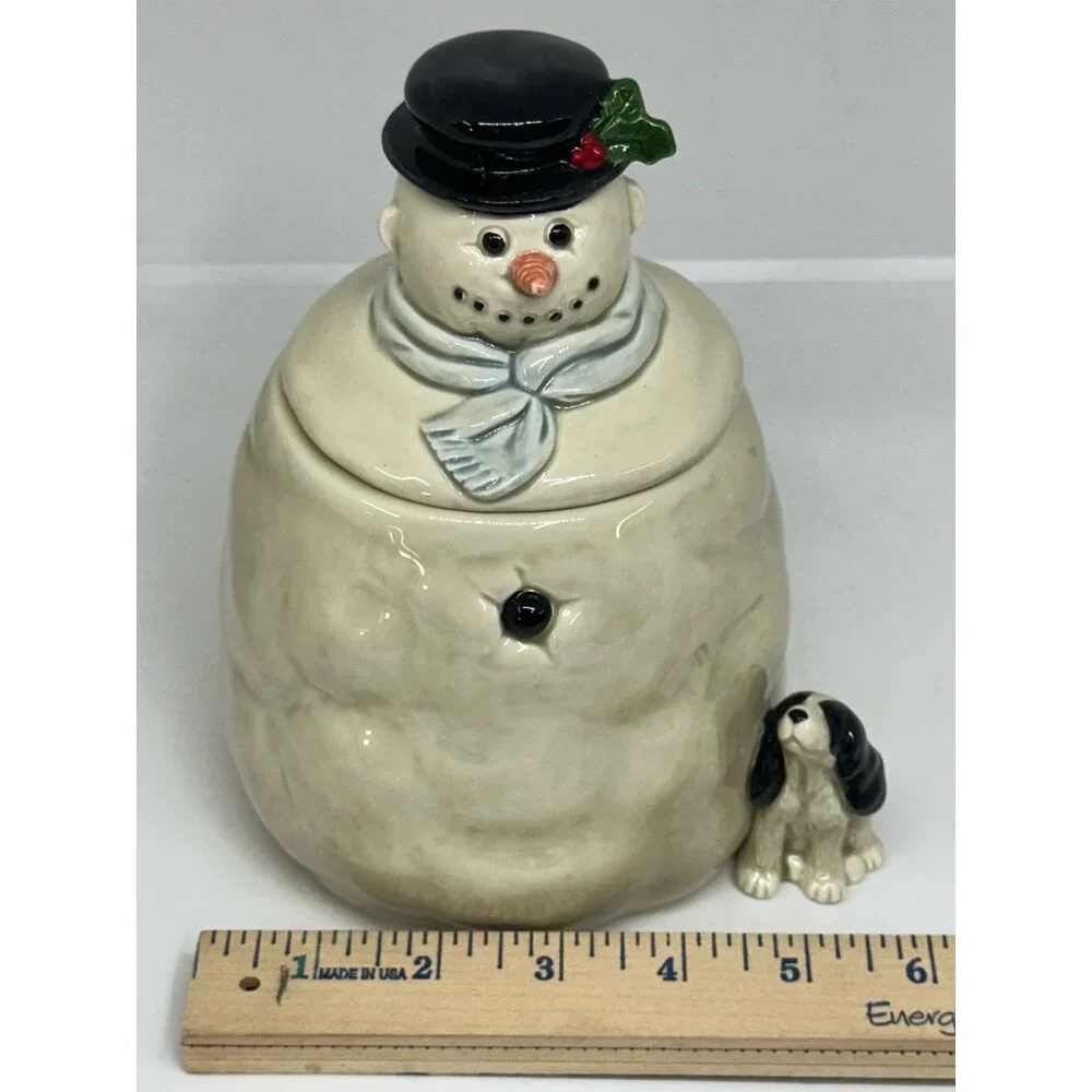 VTG OMC Otagiri Snowman Cookie Jar w/ Dog 6